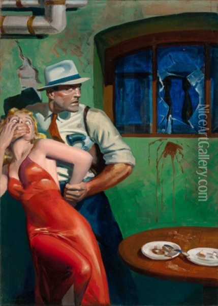 I Find Murder, Speed Detective Pulp Cover Oil Painting - Hugh J. Ward