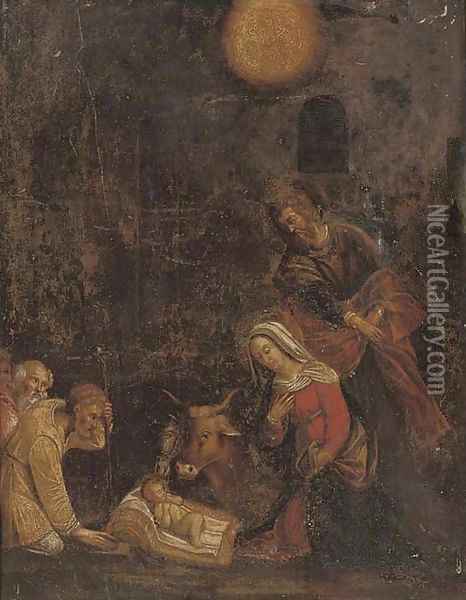 The Nativity Oil Painting - Ferrarese School