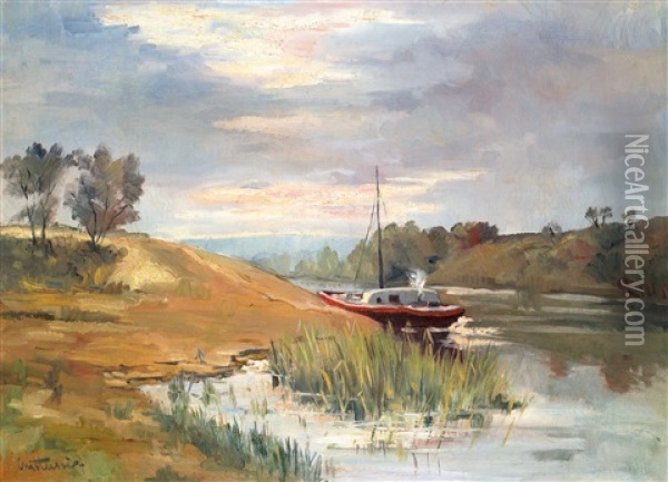 Lastkahn An Der Seine Oil Painting - Anton Chittussi