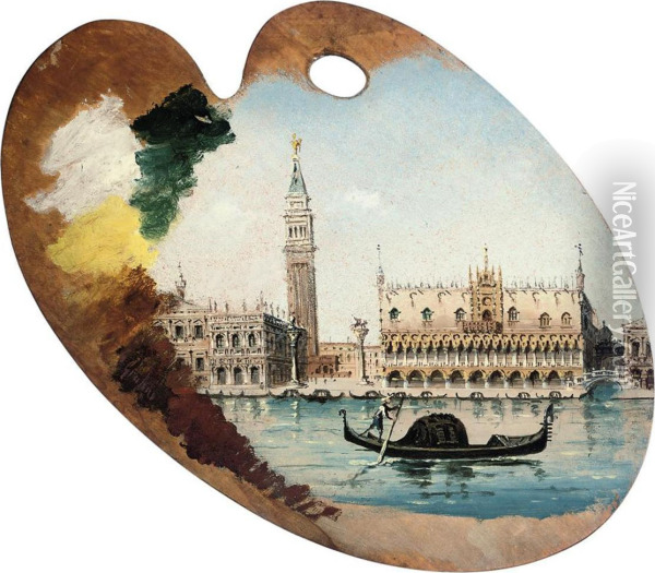 A Gondolier Before The Molo, Venice Oil Painting - Giovanni Grubacs