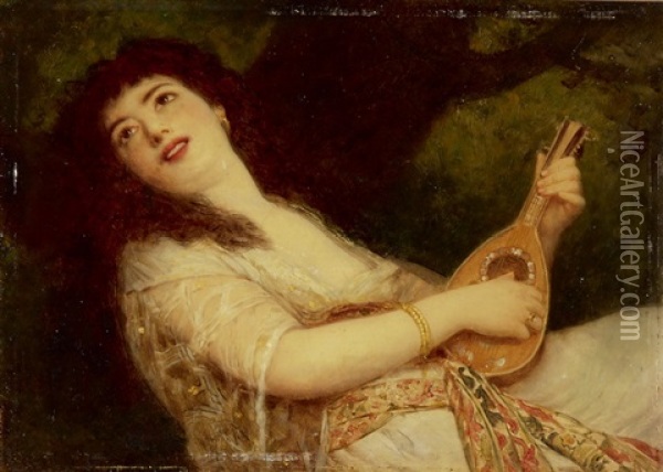 Die Laute Spielende Frau Oil Painting - Leopold Durangel