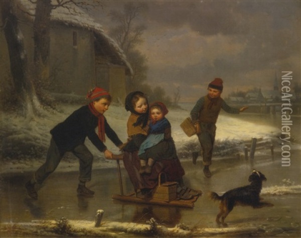 On The Ice Oil Painting - Pierre Edouard Frere