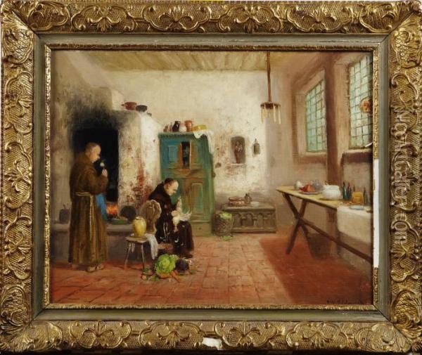 Interior Med Munkar Oil Painting - Frans Wilhelm Odelmark