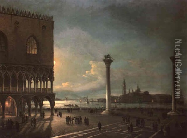Piazzetta With The Isola Di San Giorgio Maggiore, Venice Oil Painting - Giovanni Grubas