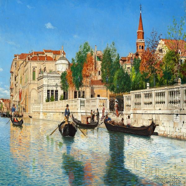 View Of Giardino Reale In Venice Oil Painting - I.T. Hansen