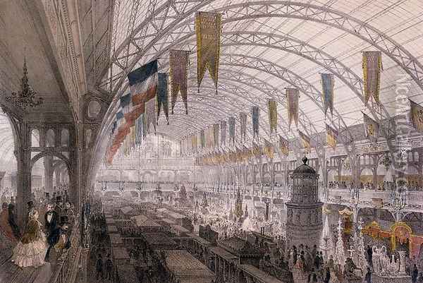 Interior view of the Palais de l'Industrie at the Exposition Universelle in 1855 Oil Painting - Louis Jules Arnout