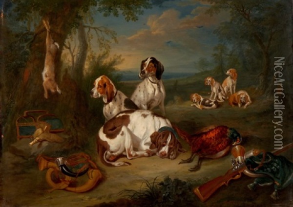 Jagdstillleben Mit Hunden Oil Painting - Jean-Baptiste Oudry