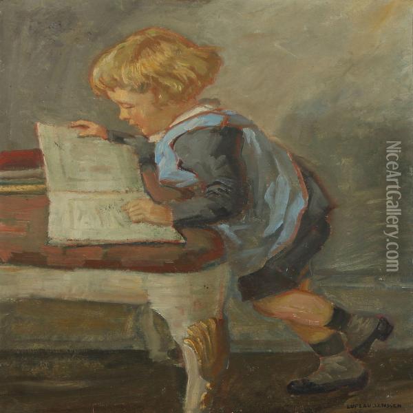 Little Girl Looking In Her Book Oil Painting - Luplau Janssen
