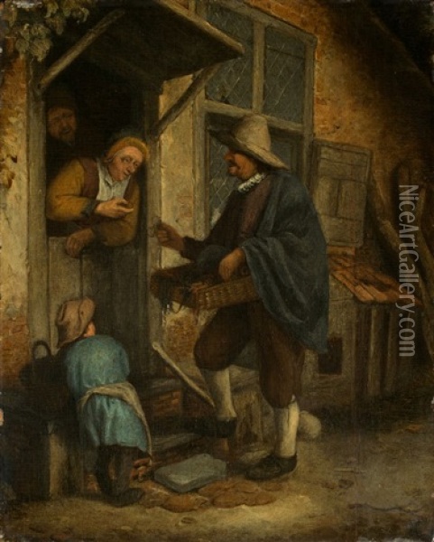 The Spectacle Seller (after The Etching By Adriaen Van Ostade) Oil Painting - Adriaen Jansz van Ostade