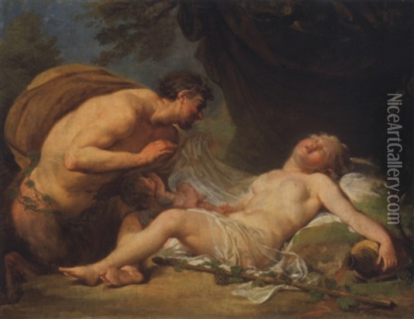 Un Satyre Devoilant Une Bacchante Endormie En Presence De Cupidon Oil Painting - Jacques Philippe Caresme