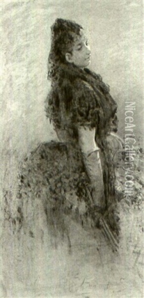 Una Donna Con Fiore Oil Painting - Egisto Lancerotto