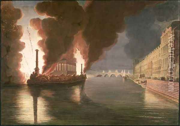 Fireworks on the Seine Oil Painting - Francesco Piranesi