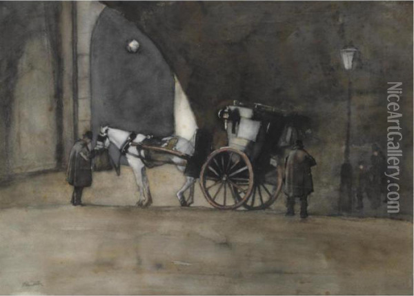 A Carriage At Waterloo Bridge, London Oil Painting - Willem Witsen