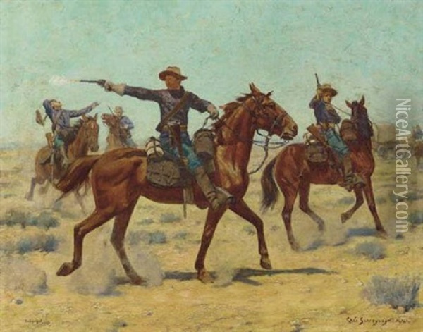 Rear Guard Oil Painting - Charles Schreyvogel