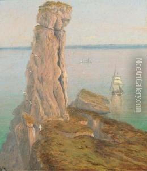 The Bumble Rock, Cornwall; And Mullion Gull Rock, Cornwall Oil Painting - Isaac Walter Jenner