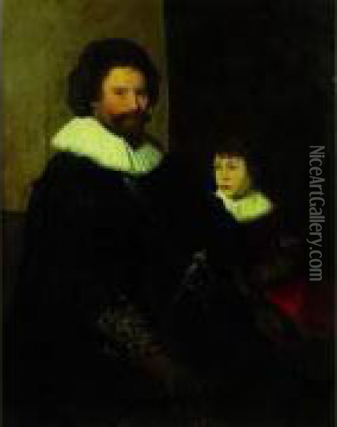 Portrait De Gentilhomme Et Son Fils Oil Painting - Adriaen Hanneman