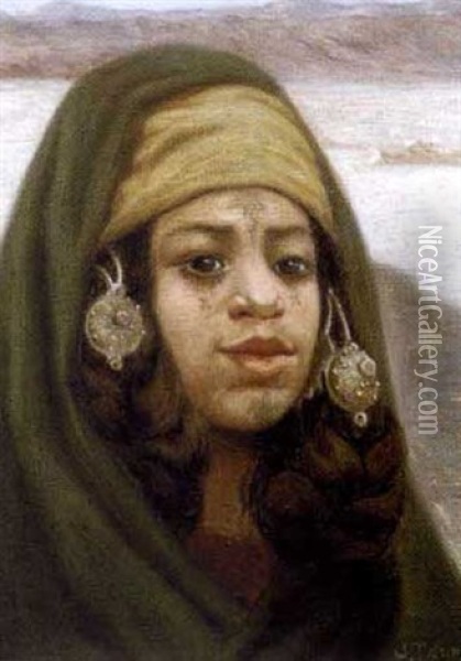 Jeune Kabyle Aux Boucles D'oreilles Oil Painting - Jules Charles Clement Taupin