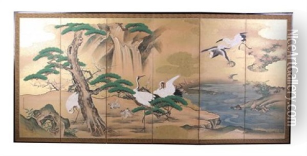 Untitled - Six-fold Screen Oil Painting - Tsunenobu Kano