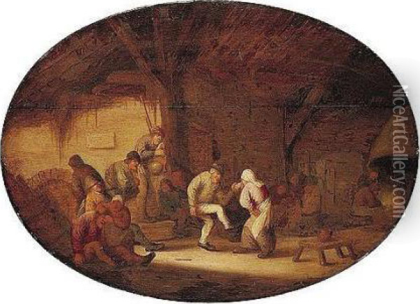Peasants Dancing In A Barn Interior Oil Painting - Isaack Jansz. van Ostade