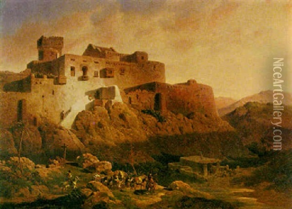 Spanische Festungsanlage Im Abendlicht Oil Painting - Mathias Artaria