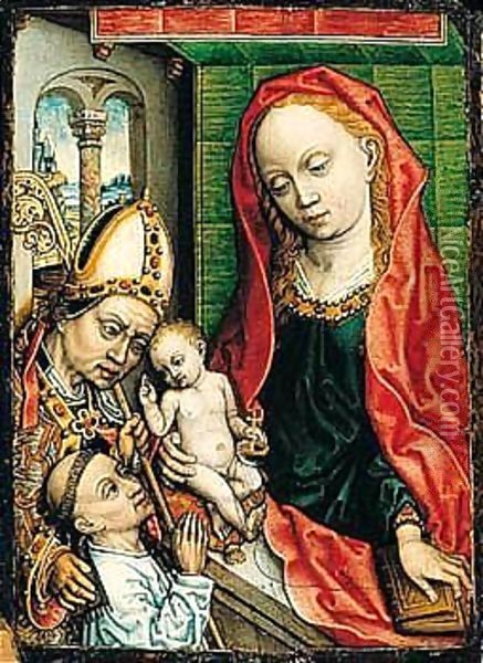 Virgin And Child With A Saint And A Donor Oil Painting - Unknown Painter