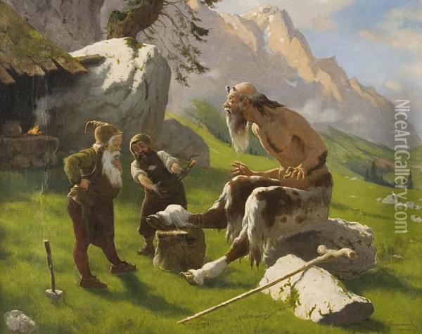 Ranny Satyr Oil Painting - August Wilhelm Dieffenbacher