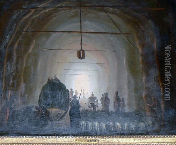 Chariot, Troupeau Et Paysans Dans Un Tunnel Creuse Dans La Roche Oil Painting - Hubert Robert