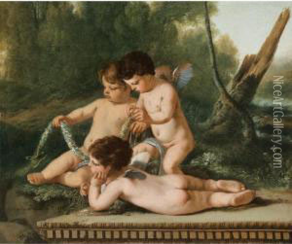 Appartenant A Une Collection 
Particuliere
 

 
 
 

 
 Putti Tenant Une Guirlande De Fleurs [ ; Putti Holding A 
Guirland Of Flowers ; Oil On Canvas ; Signed And Dated ; Unframed] Oil Painting - Laurent De La Hyre