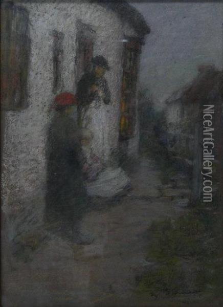 Figures Standing By A Cottage Door Oil Painting - Mark Senior