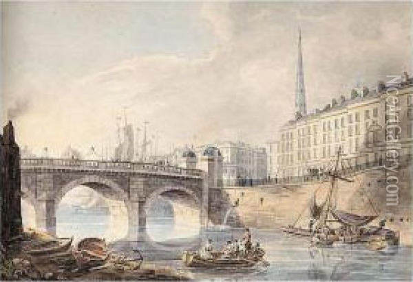 Bristol Bridge And St. Nicholas' Church Oil Painting - John Hill