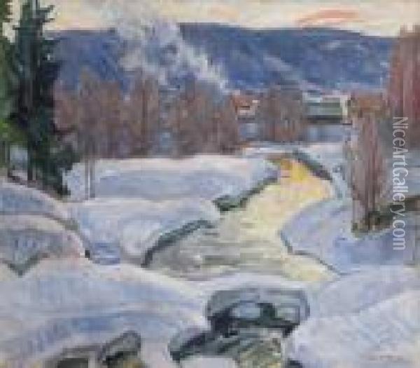 From The River Mesna 1923 Oil Painting - Lars Jorde