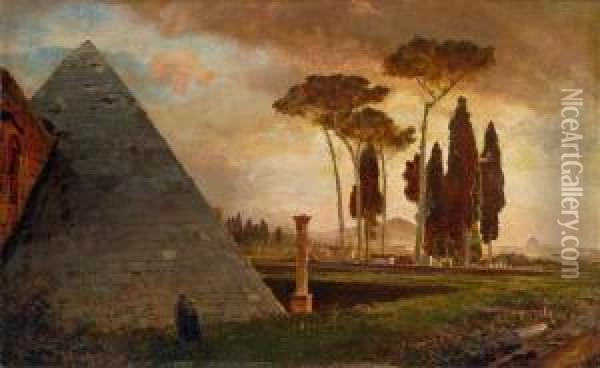 Cestius-pyramide Und Protestantischerfriedhof In Rom Oil Painting - Oswald Achenbach