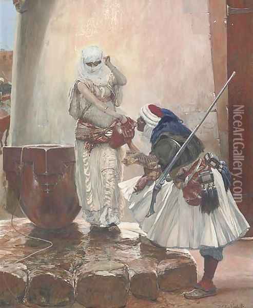 An Arab warrior pausing for refreshment Oil Painting - Richard Caton Woodville