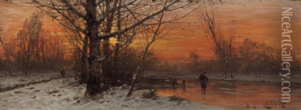 Reisigsammler In Winterlandschaft Oil Painting - Johann Jungblut