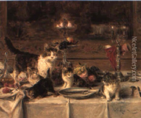 After Dinner Guests Oil Painting - Louis Eugene Lambert
