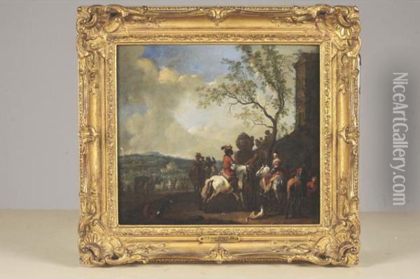 Halte De Chasseurs, D'apres Wouwerman Oil Painting - Jan Frans I Van Bredael