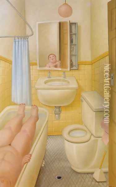 Bathroom Oil Painting - Fernando Botero