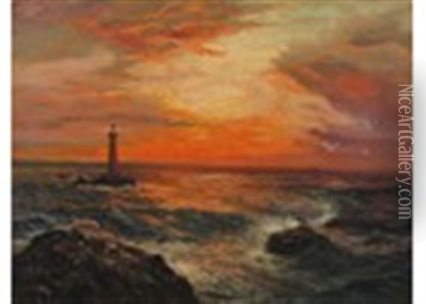 Godrevy Lighthouse Oil Painting - Julius Olsson