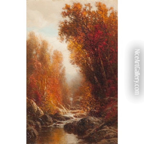 Fall Forest Scene With Stream Oil Painting - William M. Hart