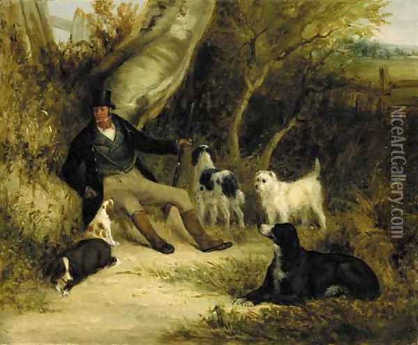 Gentleman at Rest with his Gun Dogs Oil Painting - William Joseph Shayer