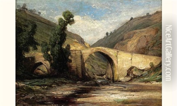 Le Pont D'auzanne Oil Painting - Francois Antoine Leon Fleury