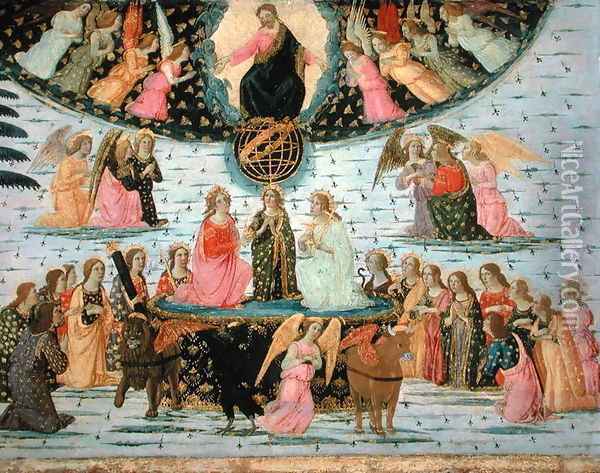 Triumph of Eternity, inspired by Triumphs by Petrarch 1304-74 Oil Painting - Jacopo Del Sellaio