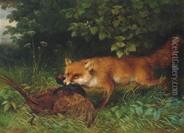 Fuchs Mit Fasan Oil Painting - Ludwig Sellmayr