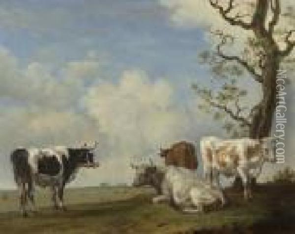 Weidende Kuhe. Oil Painting - Jan Van Ravenswaay