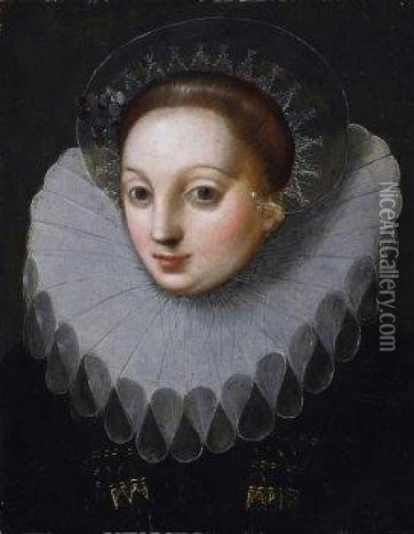 Two Paintings: Portrait Of A 
Distinguished Lady With Hood As Well As A Distinguished Gentleman With 
Lace Collar. Each Oil Painting - Hans Von Aachen