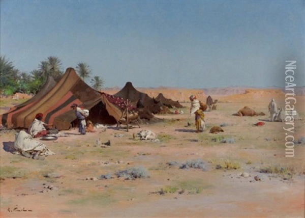 Campement De Nomades, Pres De Biskra Oil Painting - Gustave Nicolas Pinel