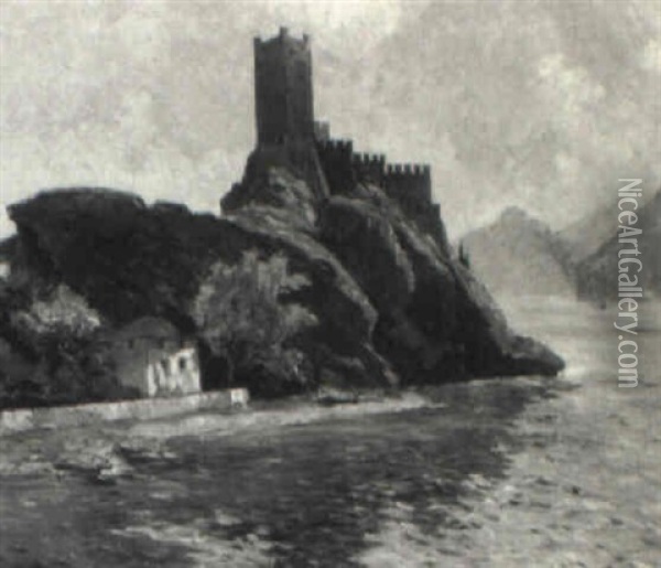 Castle On The Rhine Oil Painting - Albert Reich