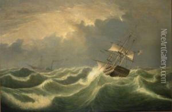 Ships Passing In Rough Seas Oil Painting - Fitz Hugh Lane