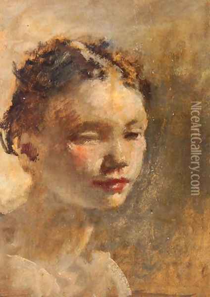 Girl's Head, c.1930 Oil Painting - Henry Tonks