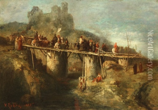 Corps De Troupe Passant Sur Un Pont De Bois Oil Painting - Victor Nehlig